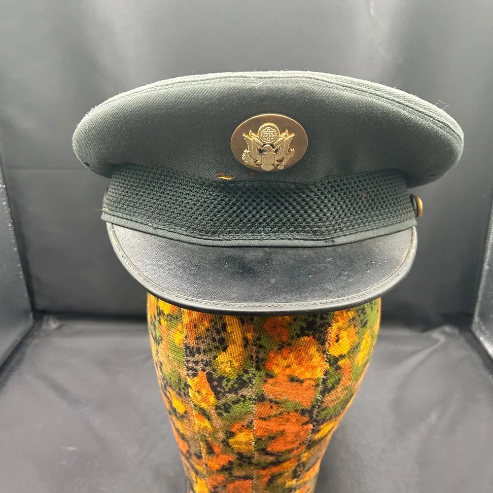Vintage US Army AG-44 Wool Serge Service Cap Green Eagle Crest 1969 Size 6 7/8